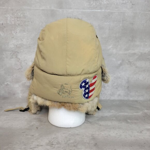 Mad Bomber Hat Rabbit Fur Womens Extra Large Aviator Trapper Hat Beige Tan - Picture 4 of 7